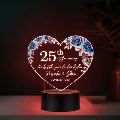 Personalized 25th Anniversary Acrylic LED Lamp with UV Print – Multicolor Silver Jubilee Gift with Custom Names & Date